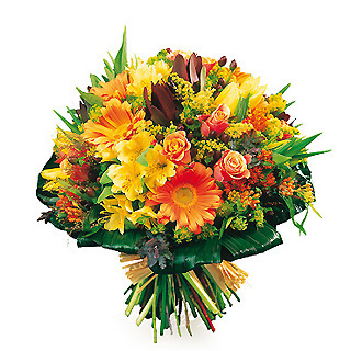 Bouquet rond jaune et orange