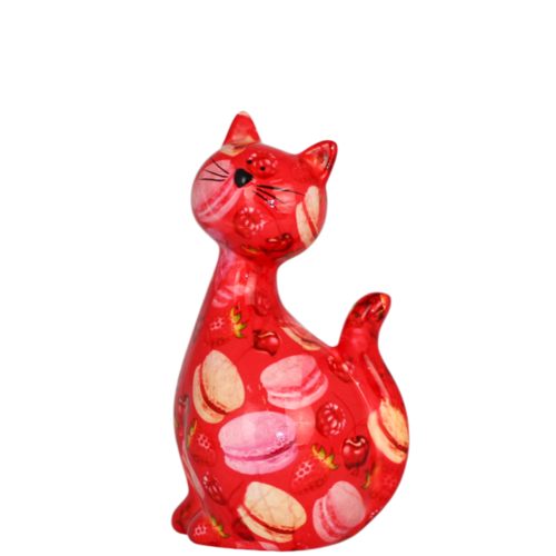 Chat caramel rouge et macarons Pomme Pidou
