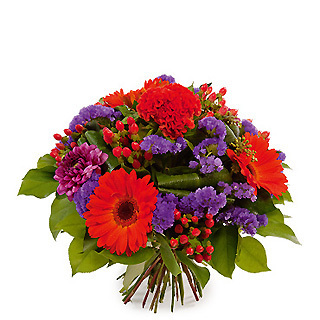 Bouquet rond rouge et violet